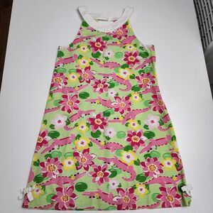 Girls Vintage Gymboree Pink & Green Crocodile Lily Cotton Dress Size 10